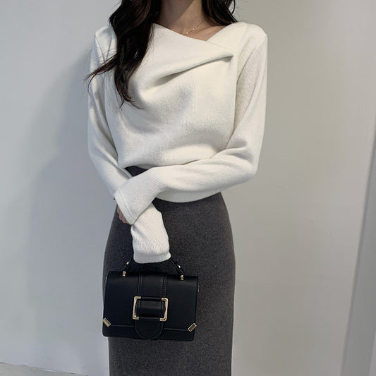 Women’s Off Shoulder Knit Sweater – Korean Style Long Sleeve Pullover