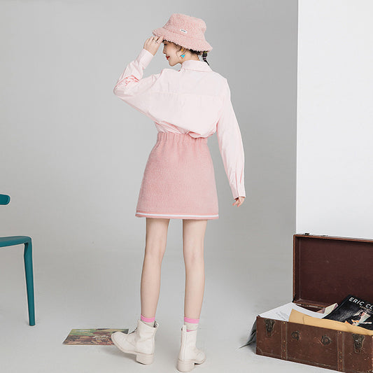Textured ribbon woolen A-line skirt skirt