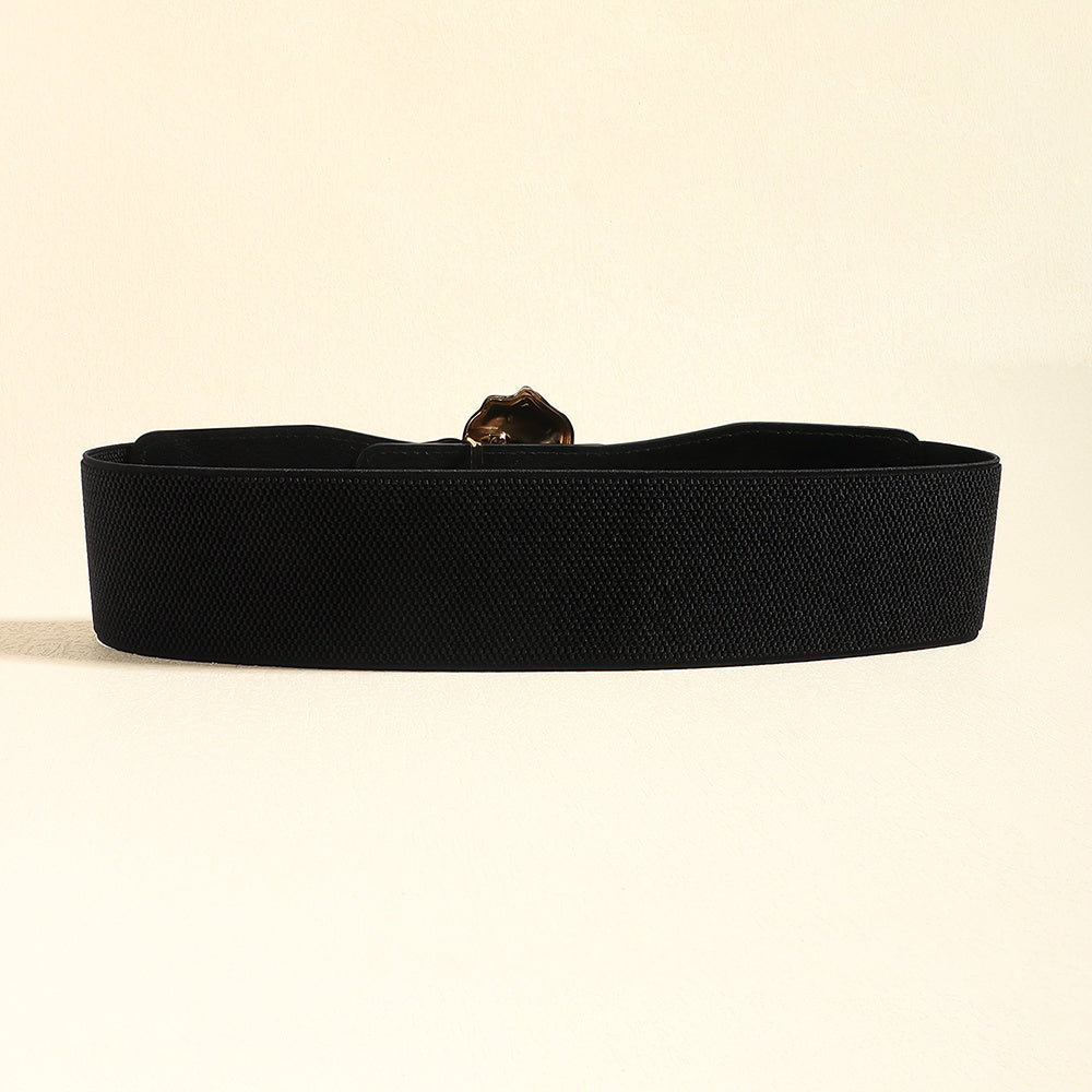 Elegant Women's Stretch Elastic Belt Metal Large Flower Needle Buckle Decorated Dress Shirt Waist Belt