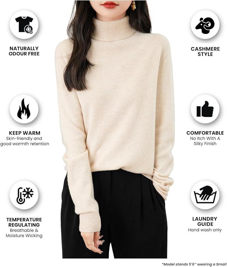 Women’s Wool Pullover Sweater – Classic Round Neck Long Sleeve Knitwear