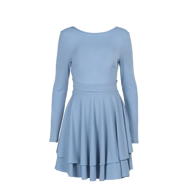 Women's Fashion Elegant Slim Fit Backless Tied Long Sleeves Dress