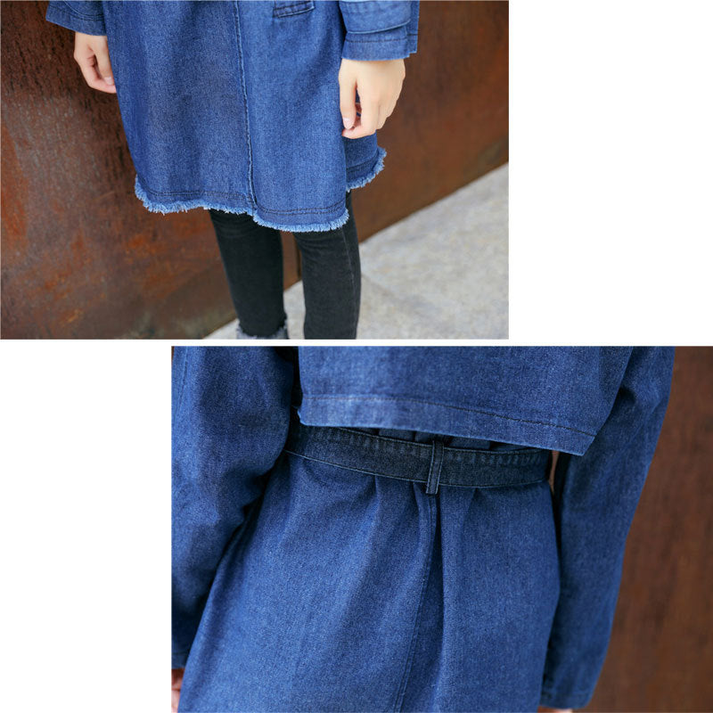 Casual windbreaker jacket women's long-sleeved mid-length denim belted skirt