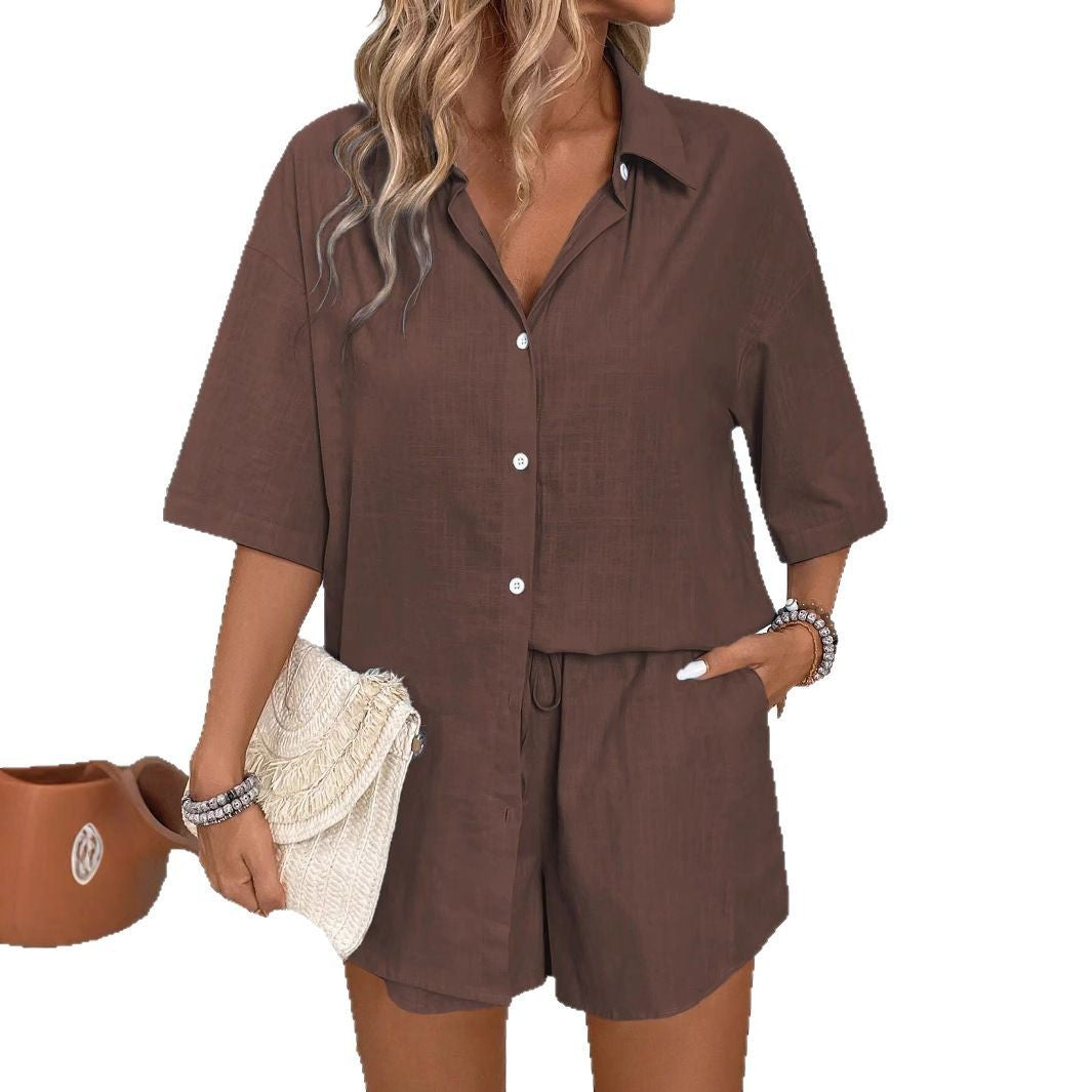 Women's Short-sleeved Shirt Loose Two-piece Suit