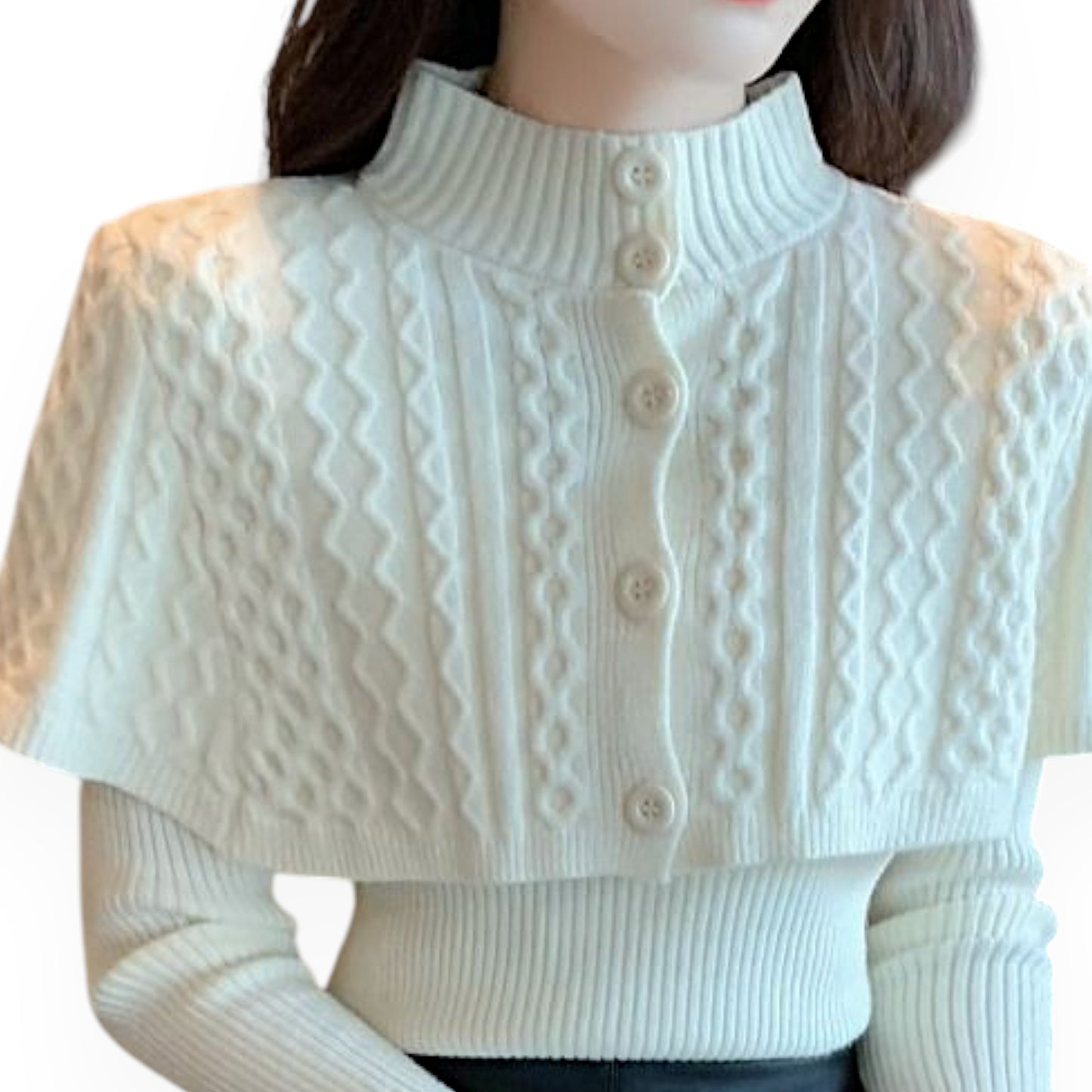 Women's Half Turtleneck Western Style Cable-knit Sweater Top