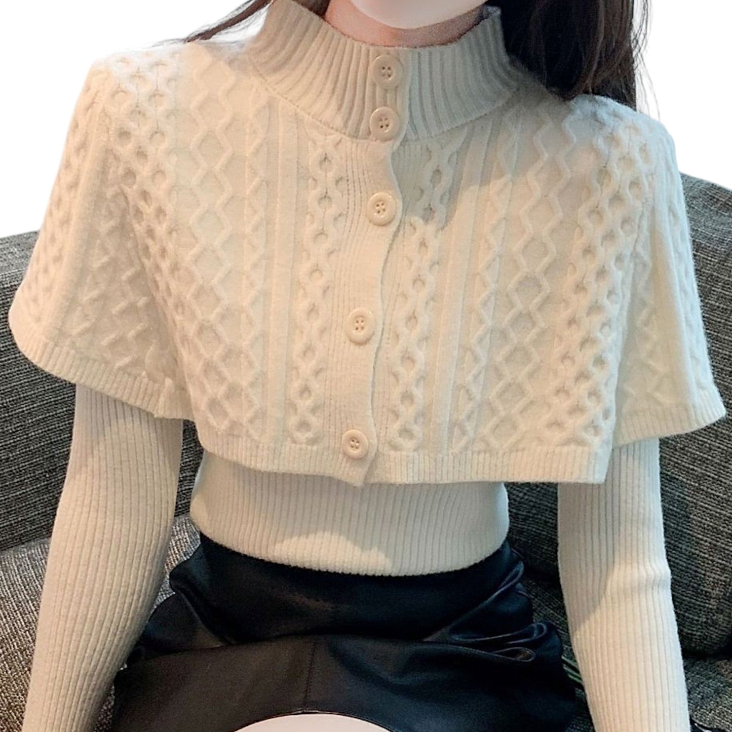 Women's Half Turtleneck Western Style Cable-knit Sweater Top