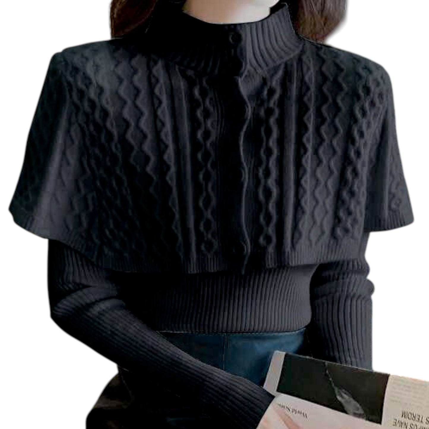 Women's Half Turtleneck Western Style Cable-knit Sweater Top