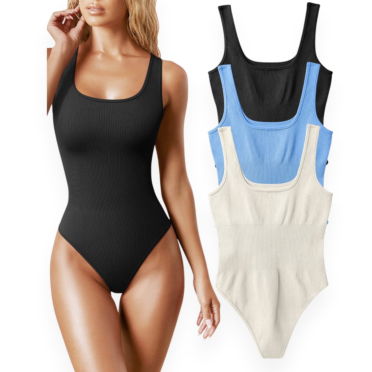 Women’s Square Neck Bodysuit – Sleeveless Solid Color Backless Cami Bodysuit Top for Spring Summer Fall Outfits