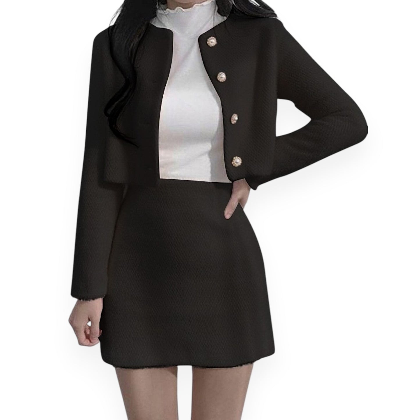 Korean Style Sweet Velvet Blazer & Mini Skirt Set – Long Sleeve Two-Piece Outfit