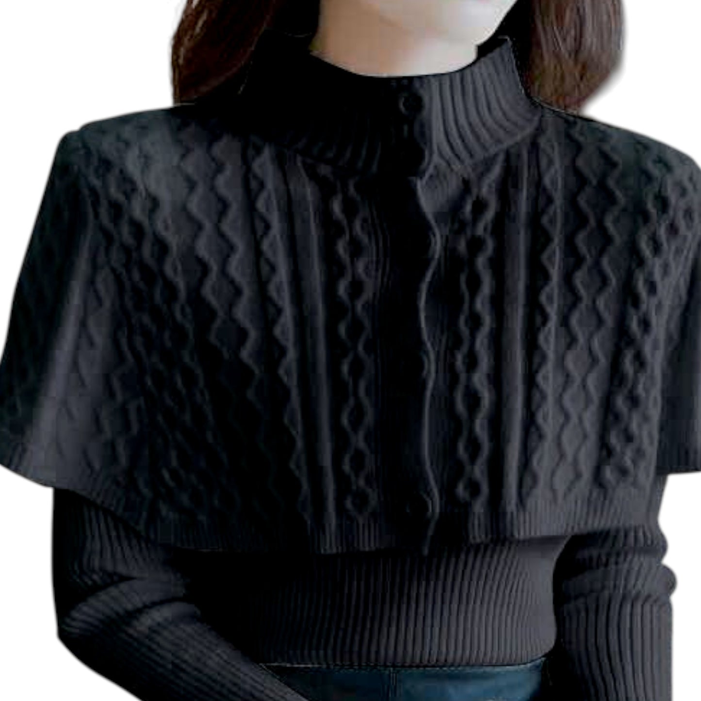 Women's Half Turtleneck Western Style Cable-knit Sweater Top