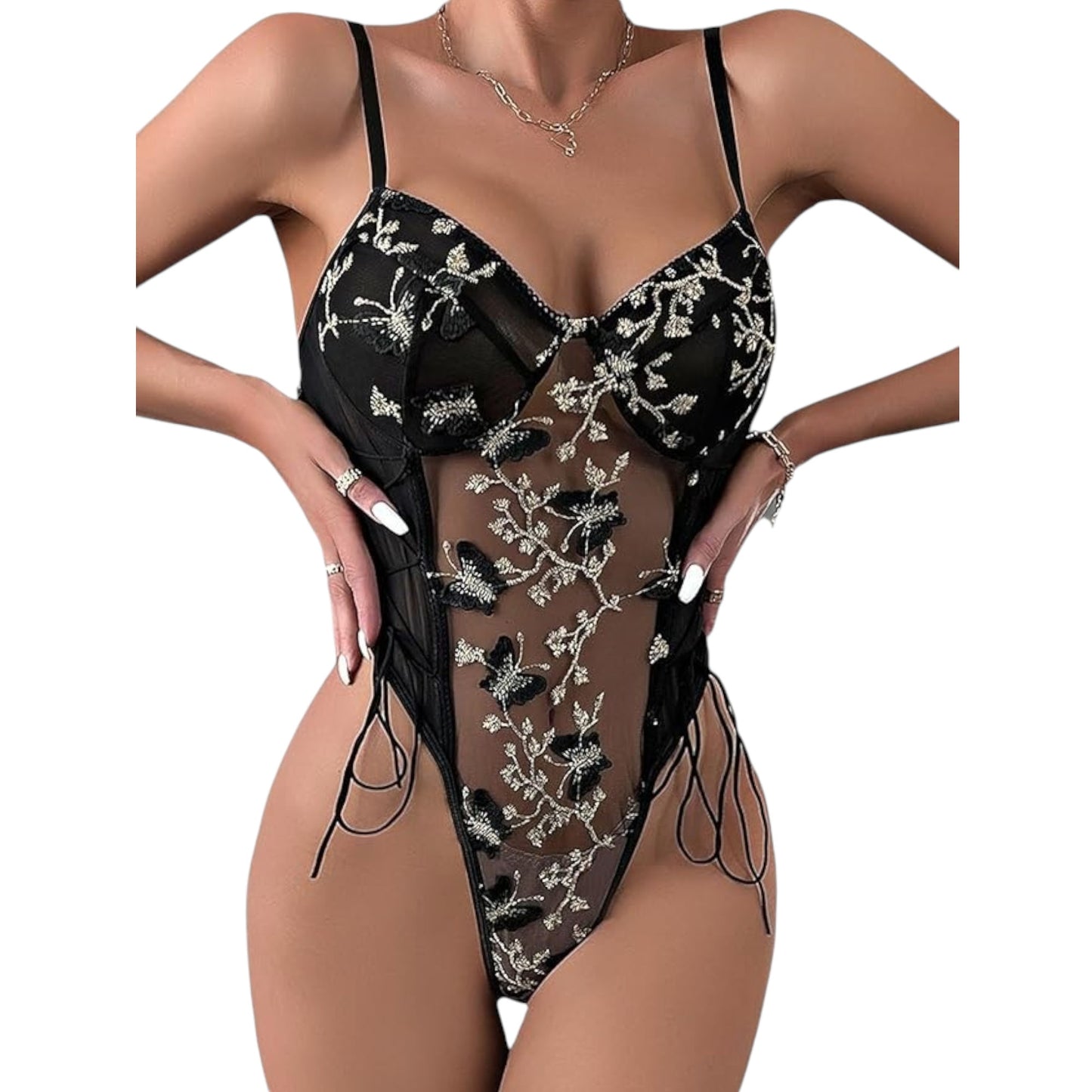 Butterfly Lace Bodysuit – Elegant Short Sleeve Women’s Pullover