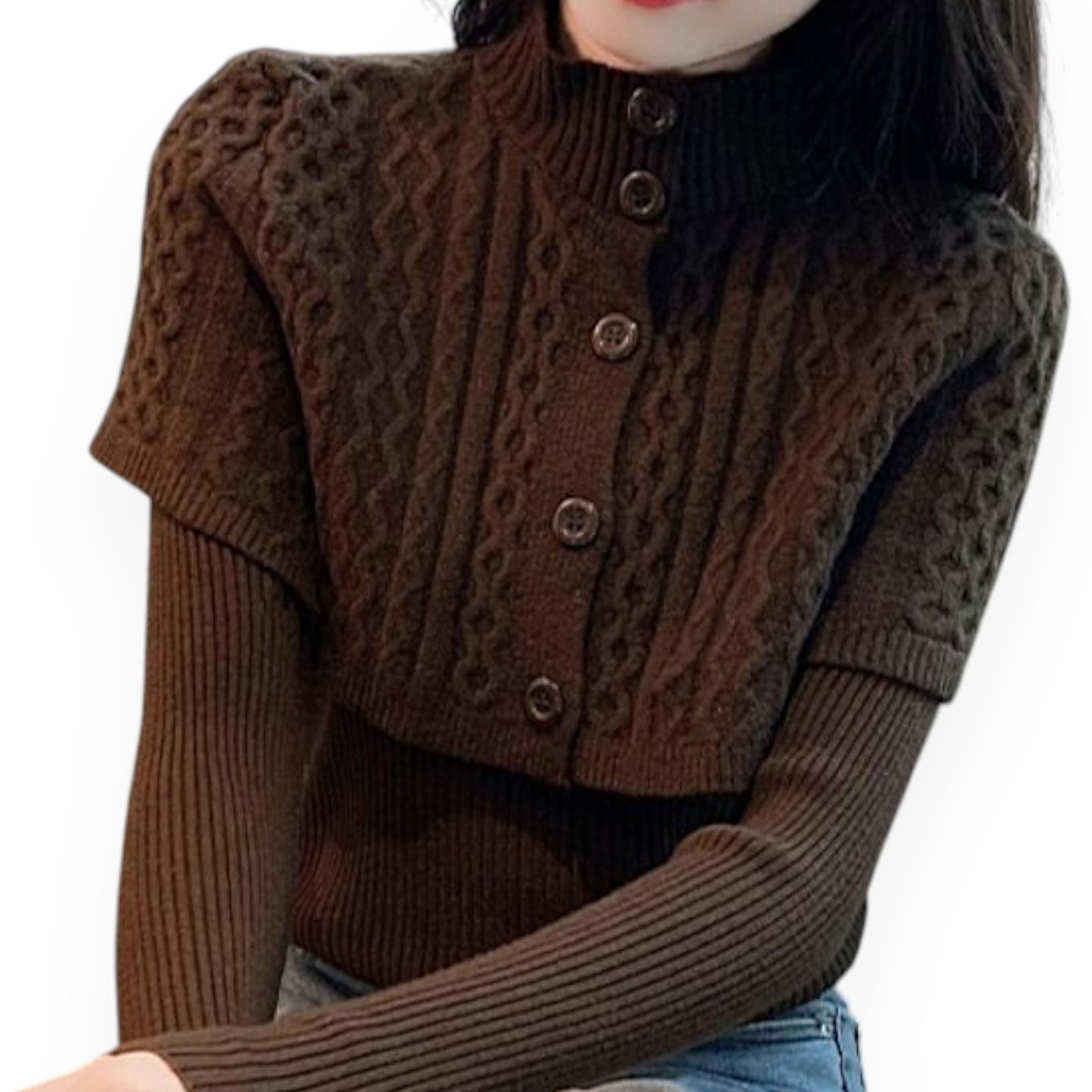 Women's Half Turtleneck Western Style Cable-knit Sweater Top