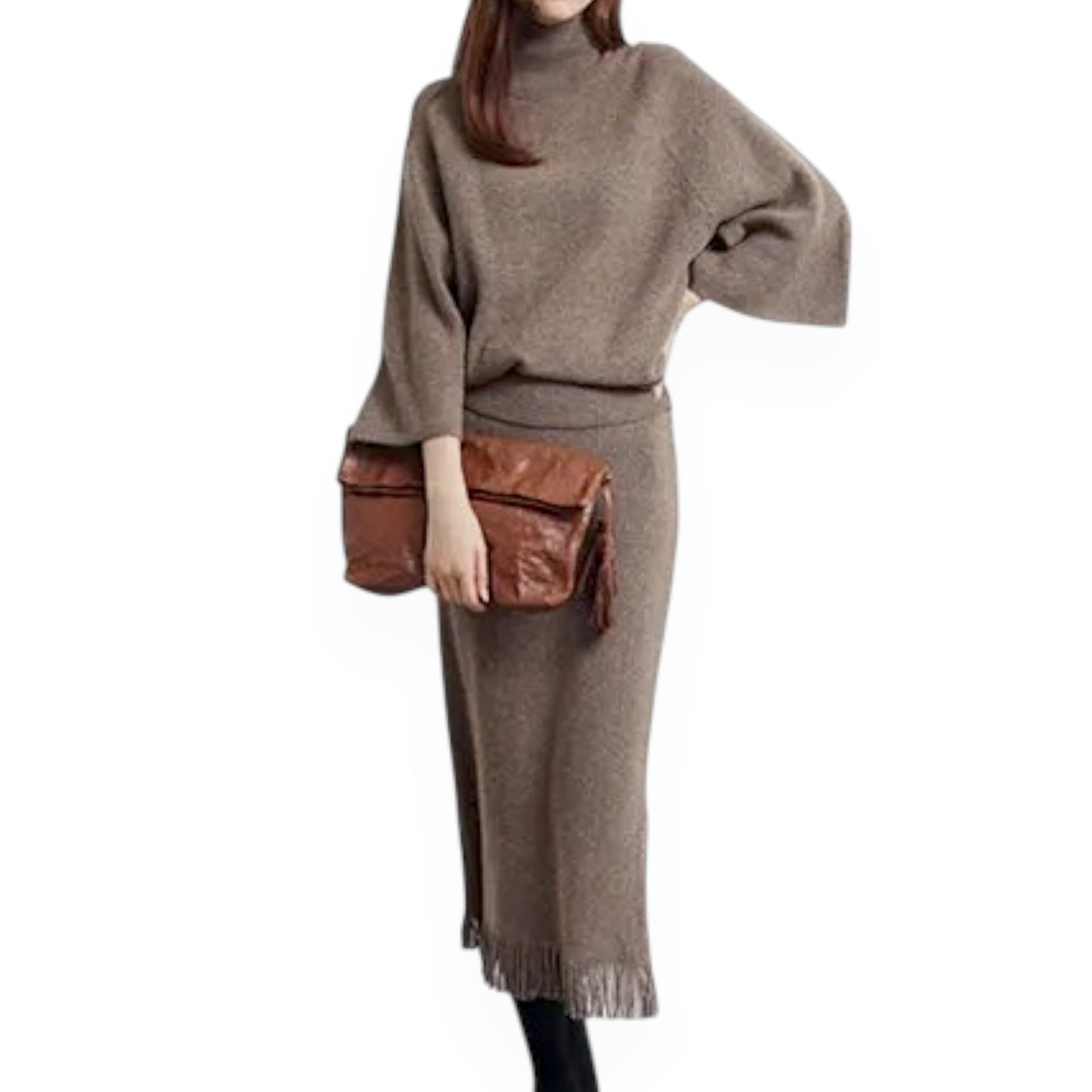 Women’s Knit Sweater & Long Skirt Set – Two-Piece Polyester Outfit for Office & Casual Wear