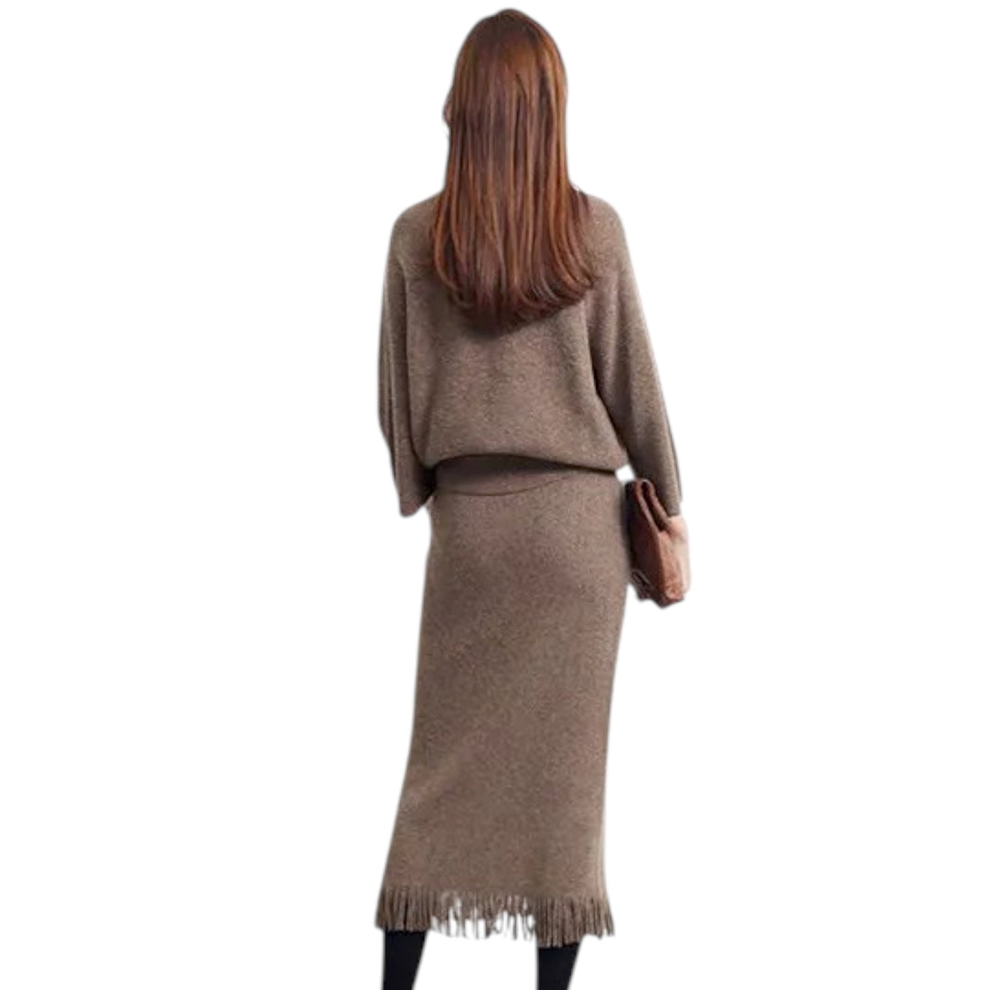Women’s Knit Sweater & Long Skirt Set – Two-Piece Polyester Outfit for Office & Casual Wear