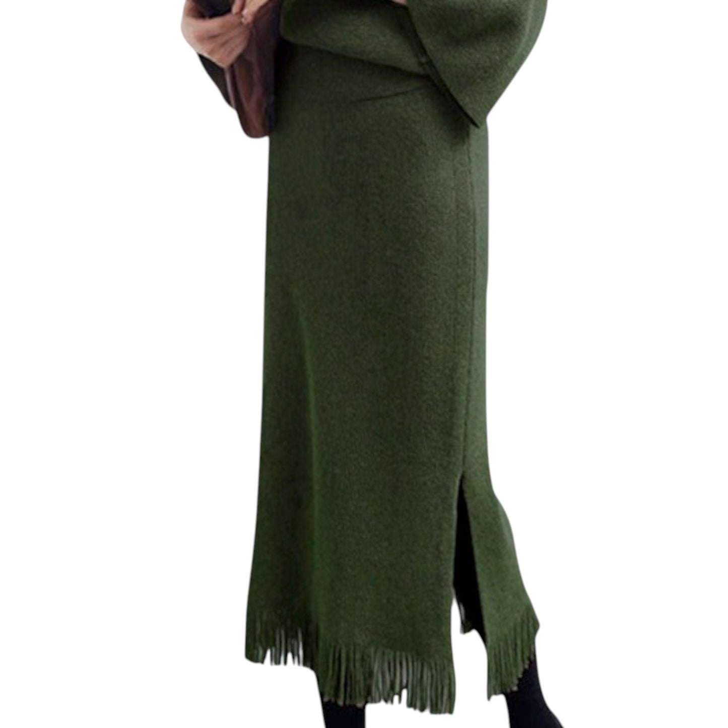 Women’s Knit Sweater & Long Skirt Set – Two-Piece Polyester Outfit for Office & Casual Wear