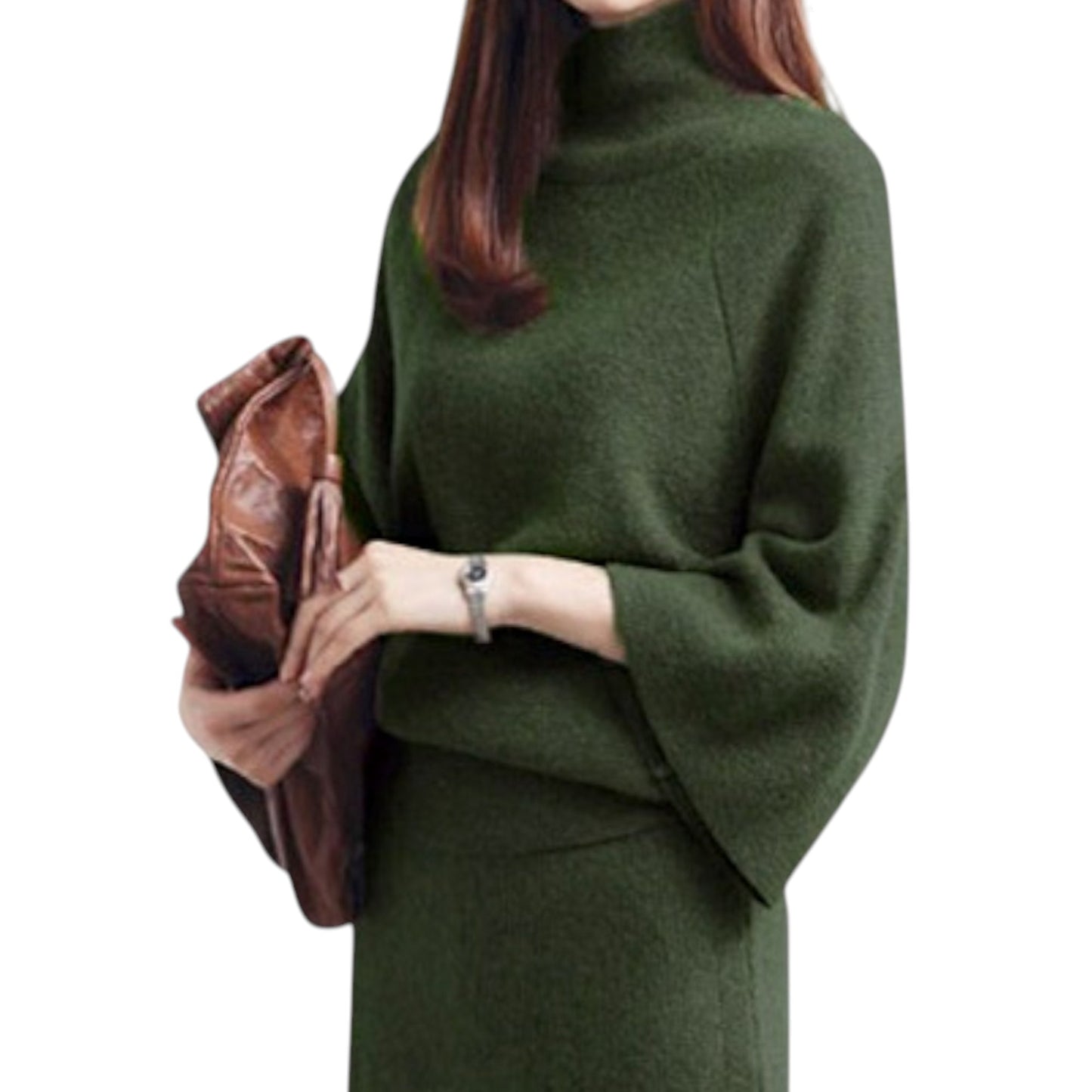 Women’s Knit Sweater & Long Skirt Set – Two-Piece Polyester Outfit for Office & Casual Wear