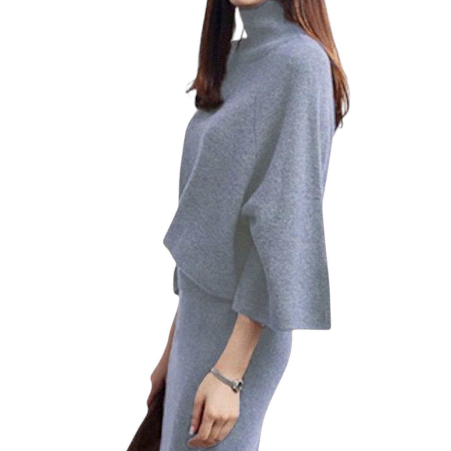 Women’s Knit Sweater & Long Skirt Set – Two-Piece Polyester Outfit for Office & Casual Wear