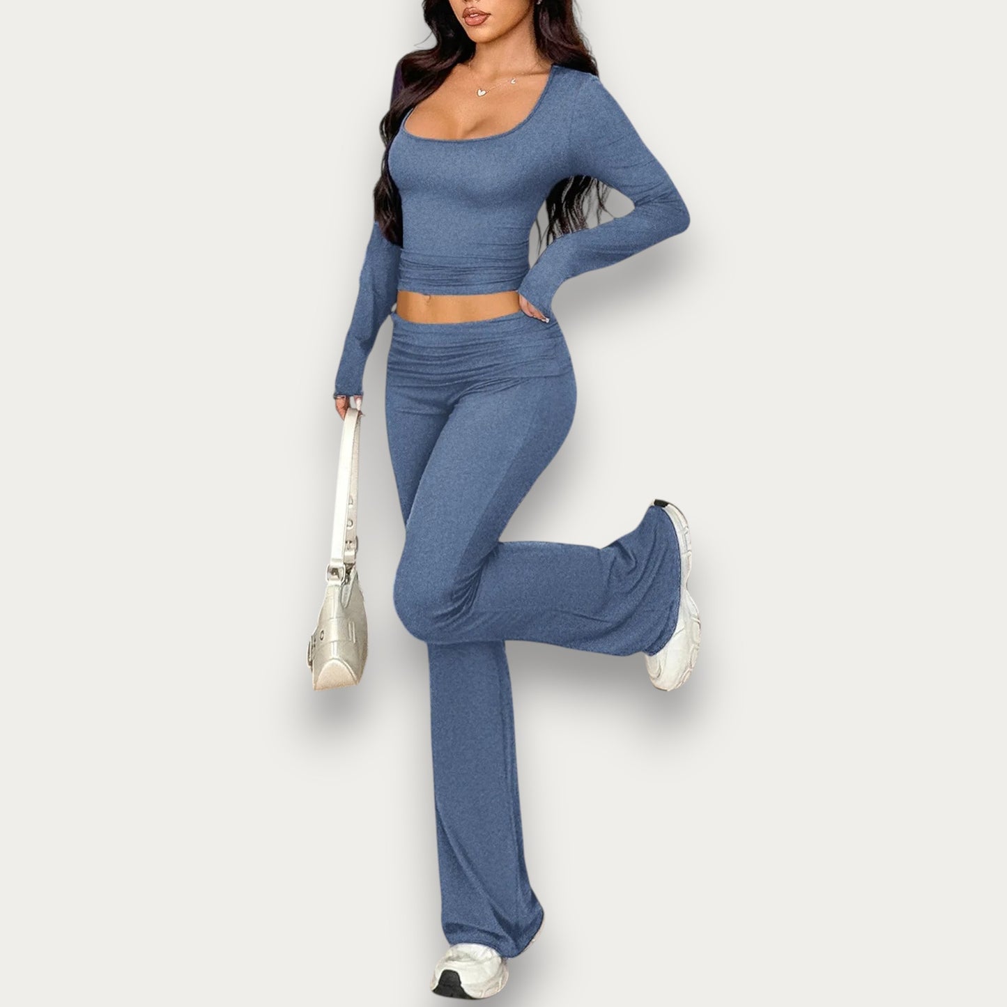 Women’s Solid Color Viscose Blouse – Chic Short Sleeve Summer Top & Pants Set
