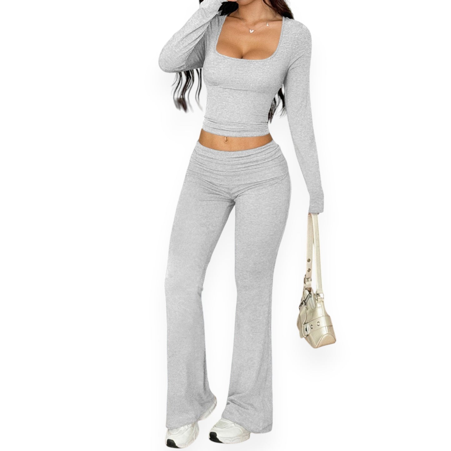 Women’s Solid Color Viscose Blouse – Chic Short Sleeve Summer Top & Pants Set
