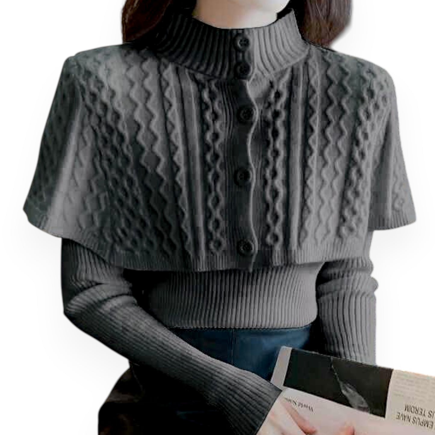 Women's Half Turtleneck Western Style Cable-knit Sweater Top