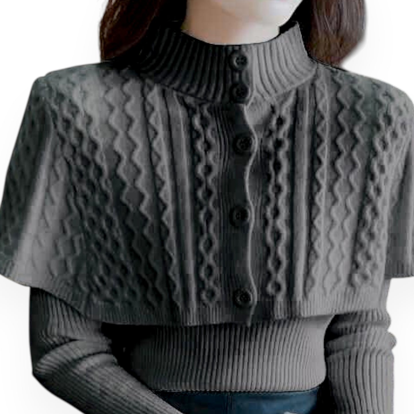 Women's Half Turtleneck Western Style Cable-knit Sweater Top