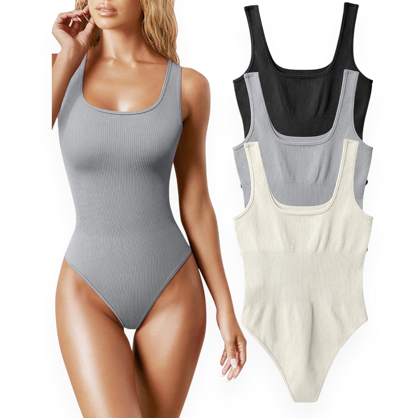 Women’s Square Neck Bodysuit – Sleeveless Solid Color Backless Cami Bodysuit Top for Spring Summer Fall Outfits