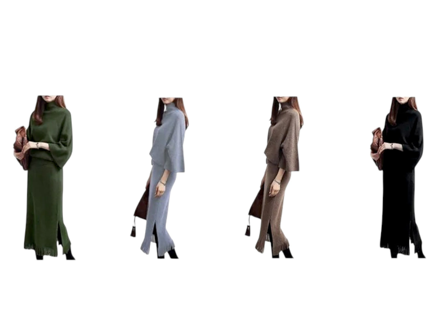 Women’s Knit Sweater & Long Skirt Set – Two-Piece Polyester Outfit for Office & Casual Wear