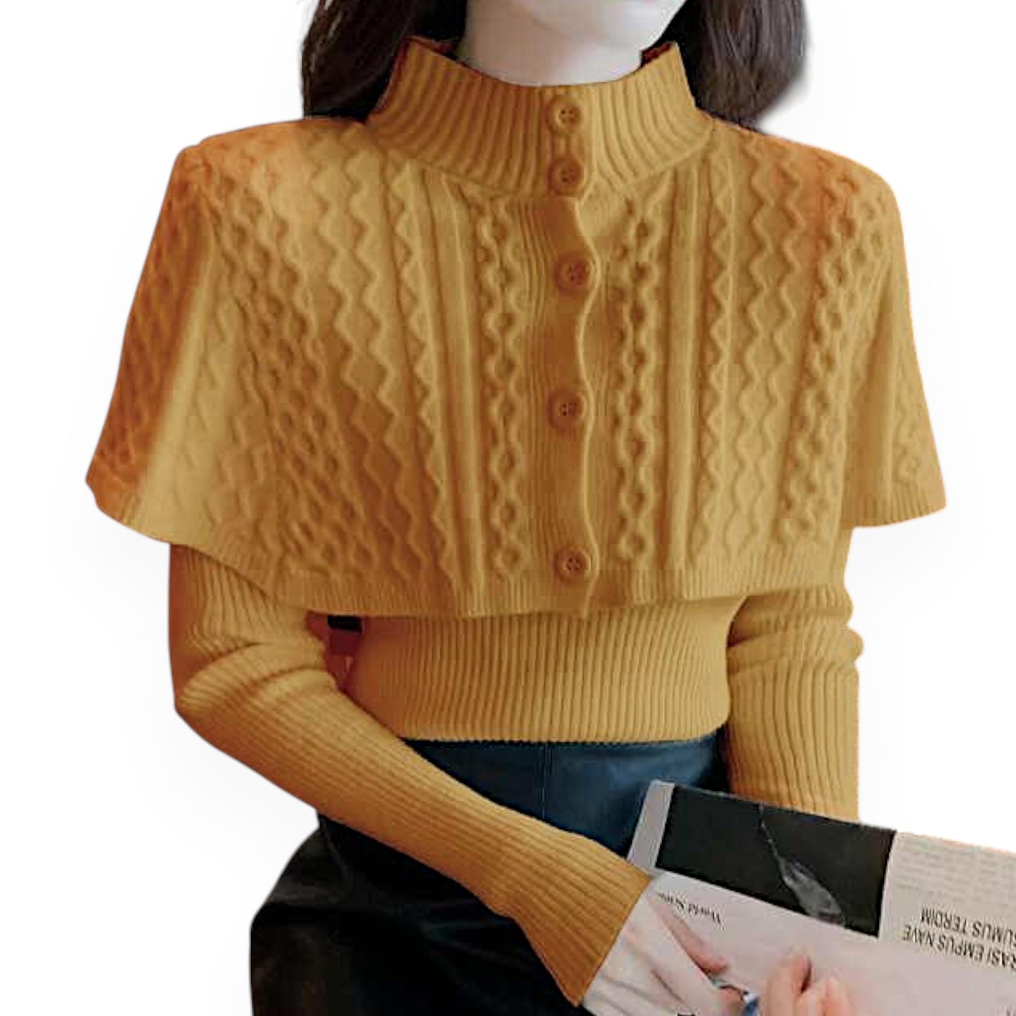 Women's Half Turtleneck Western Style Cable-knit Sweater Top