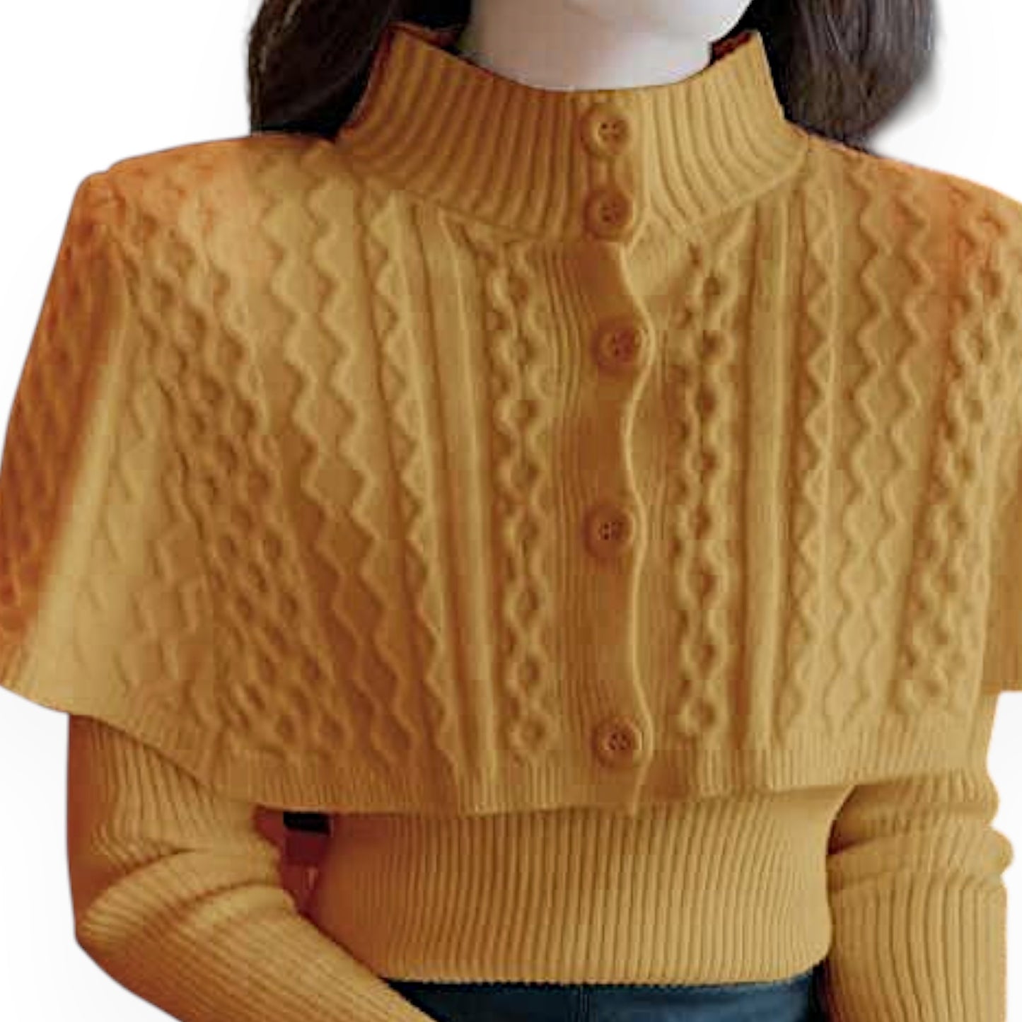 Women's Half Turtleneck Western Style Cable-knit Sweater Top