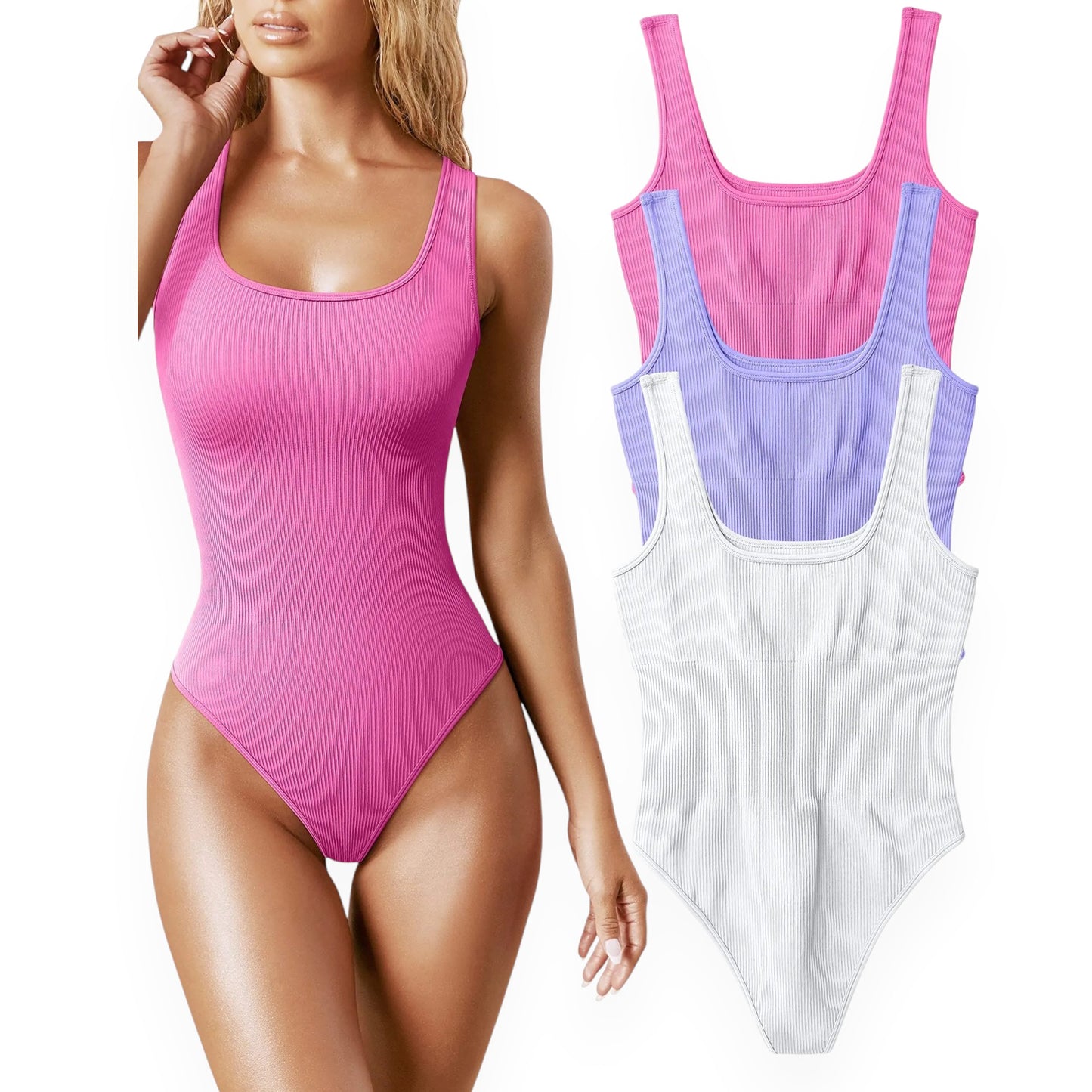 Women’s Square Neck Bodysuit – Sleeveless Solid Color Backless Cami Bodysuit Top for Spring Summer Fall Outfits