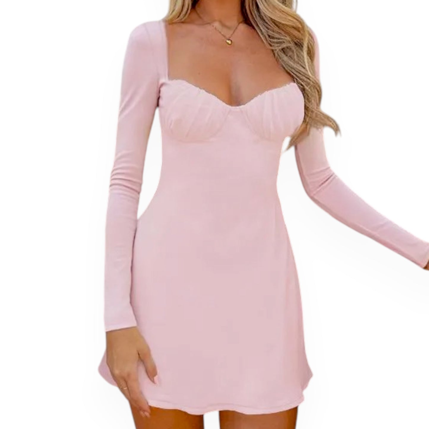 High Waist Pink Streetwear Mini Dress – Splicing Bodycon Design