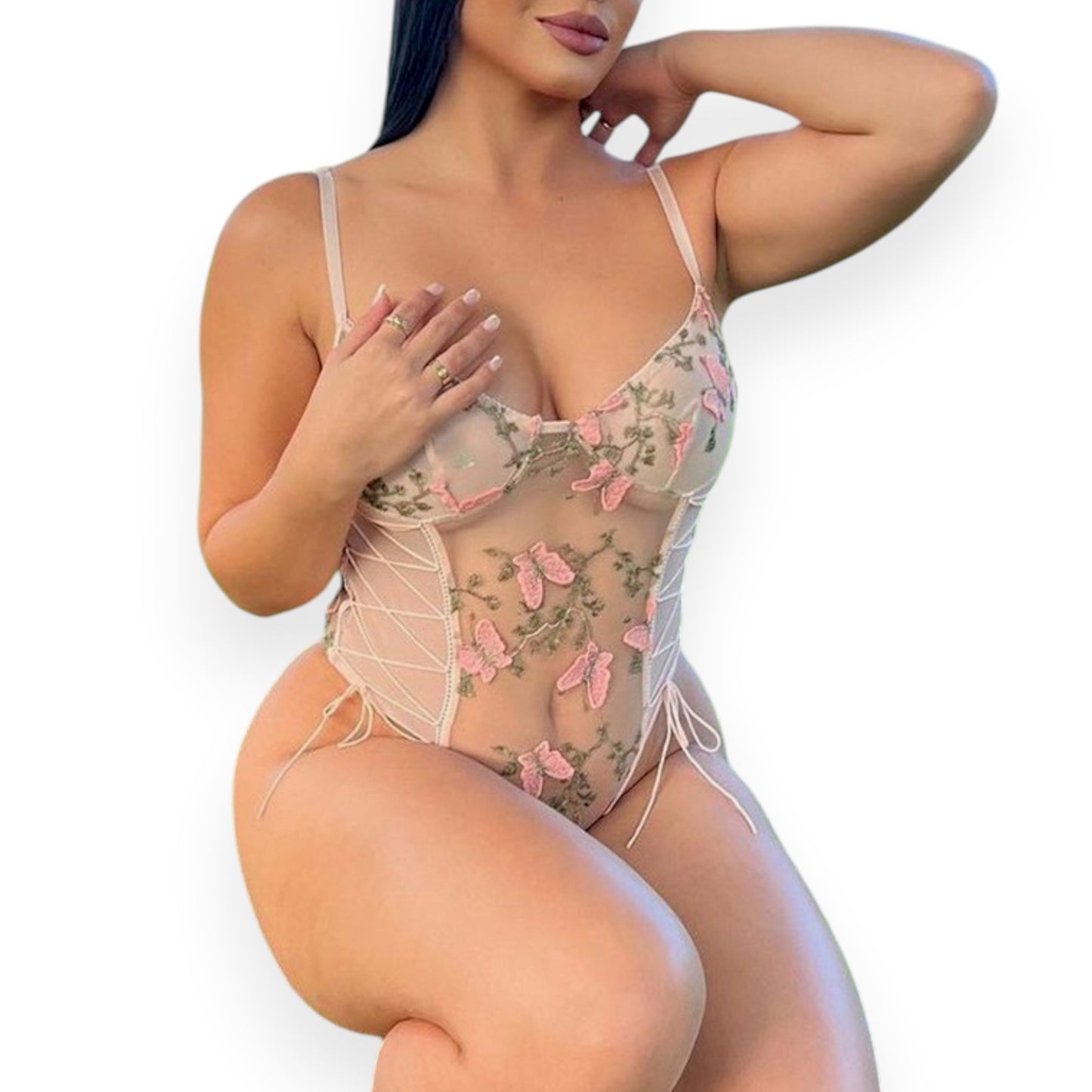 Butterfly Lace Bodysuit – Elegant Short Sleeve Women’s Pullover