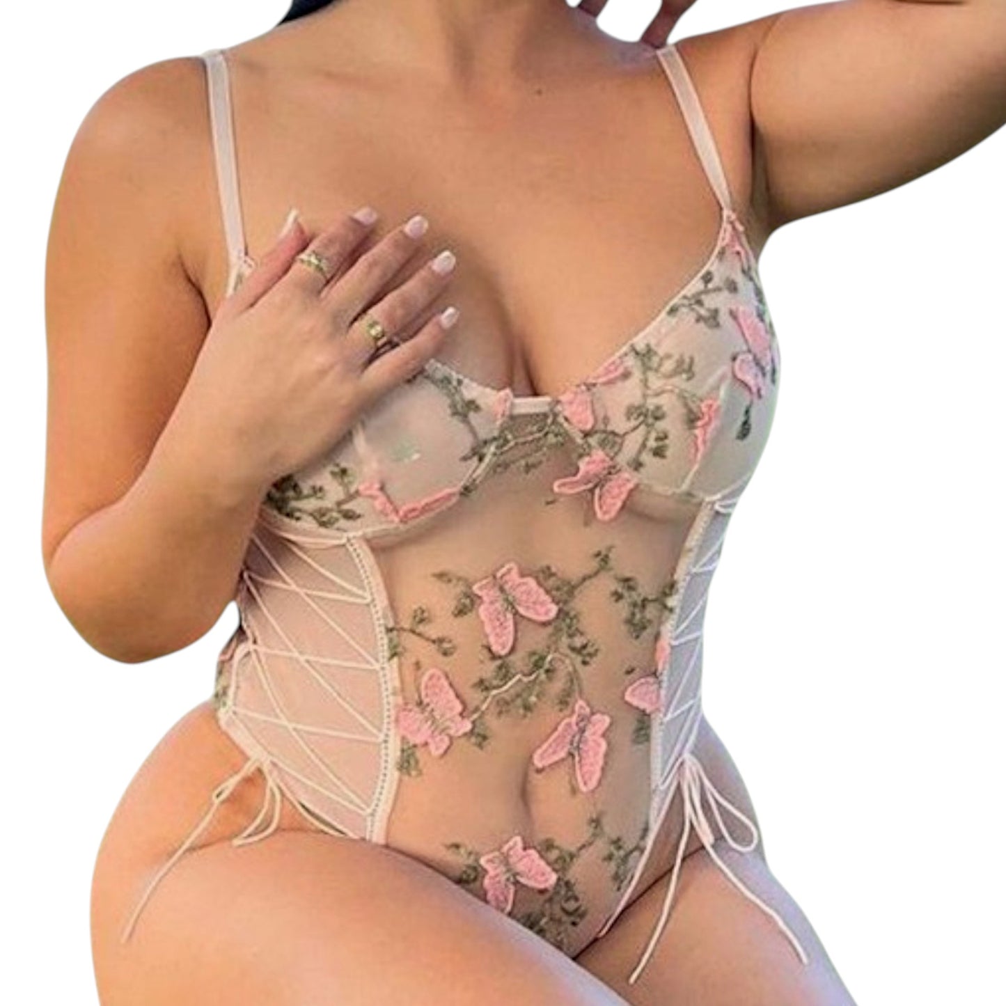 Butterfly Lace Bodysuit – Elegant Short Sleeve Women’s Pullover