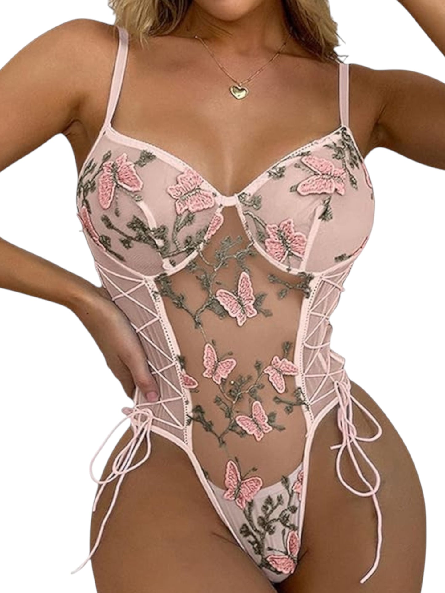 Butterfly Lace Bodysuit – Elegant Short Sleeve Women’s Pullover
