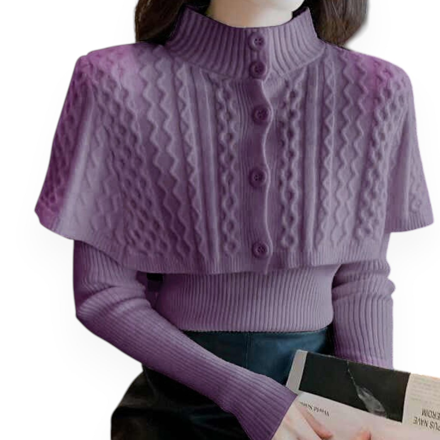 Women's Half Turtleneck Western Style Cable-knit Sweater Top