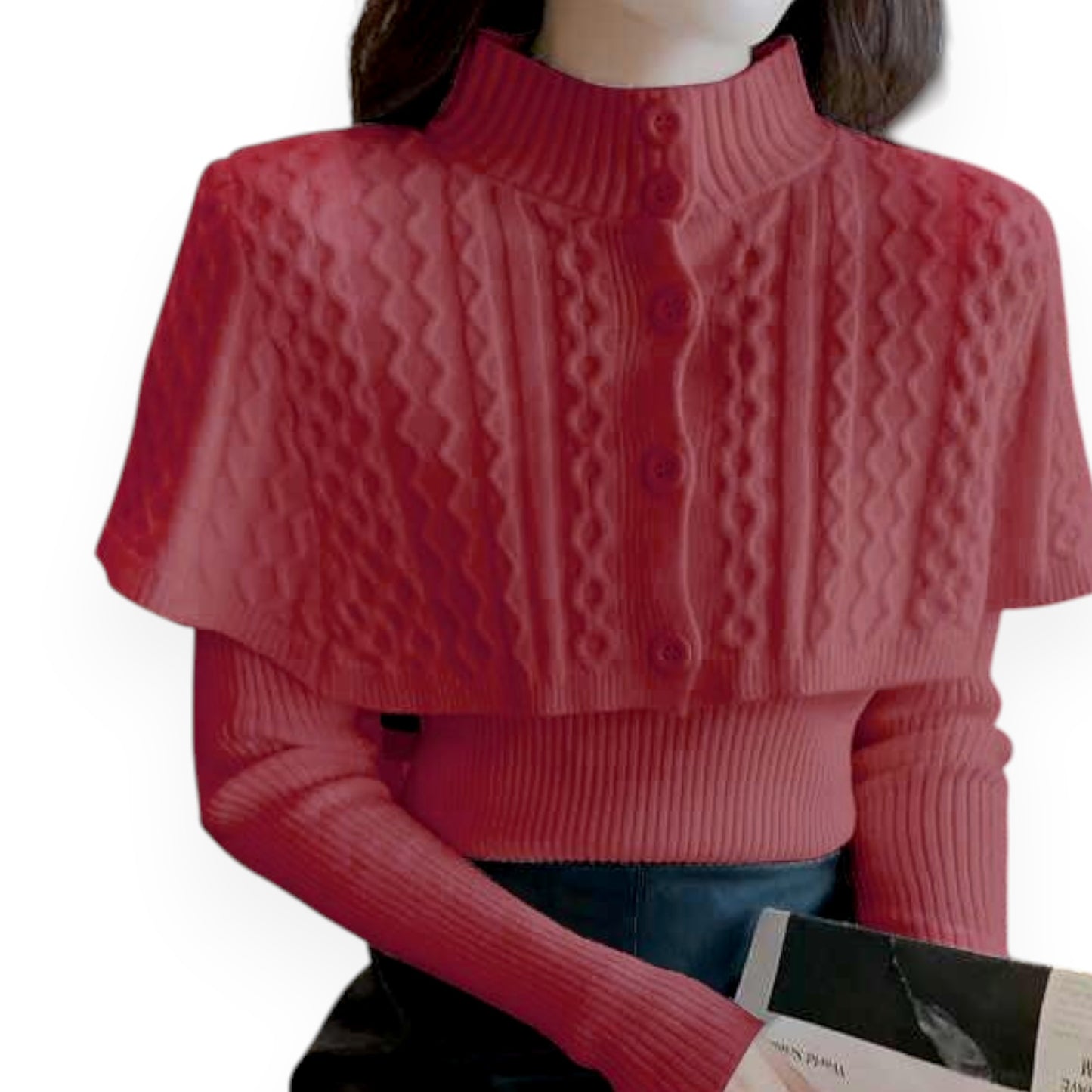 Women's Half Turtleneck Western Style Cable-knit Sweater Top