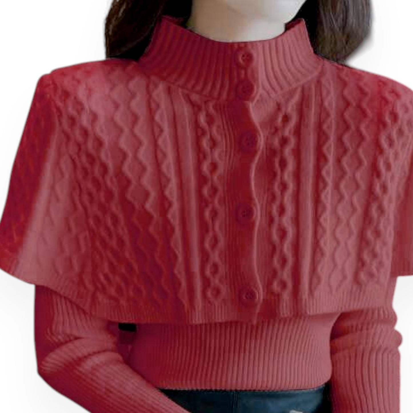 Women's Half Turtleneck Western Style Cable-knit Sweater Top