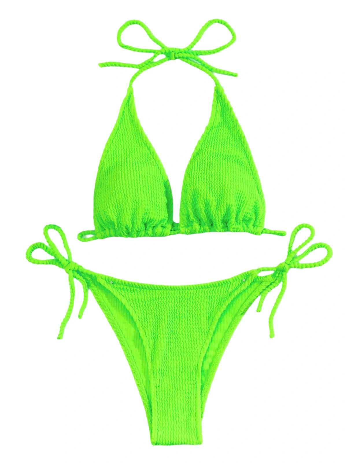 Sexy Halter Bikini for Women – Ribbed High Waist Two Piece Tie Side Swimsuit