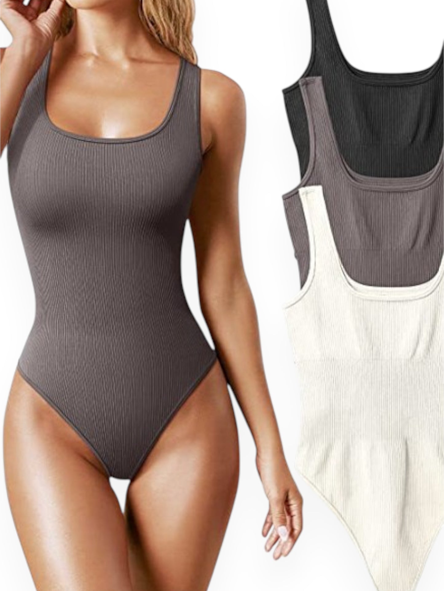 Women’s Square Neck Bodysuit – Sleeveless Solid Color Backless Cami Bodysuit Top for Spring Summer Fall Outfits