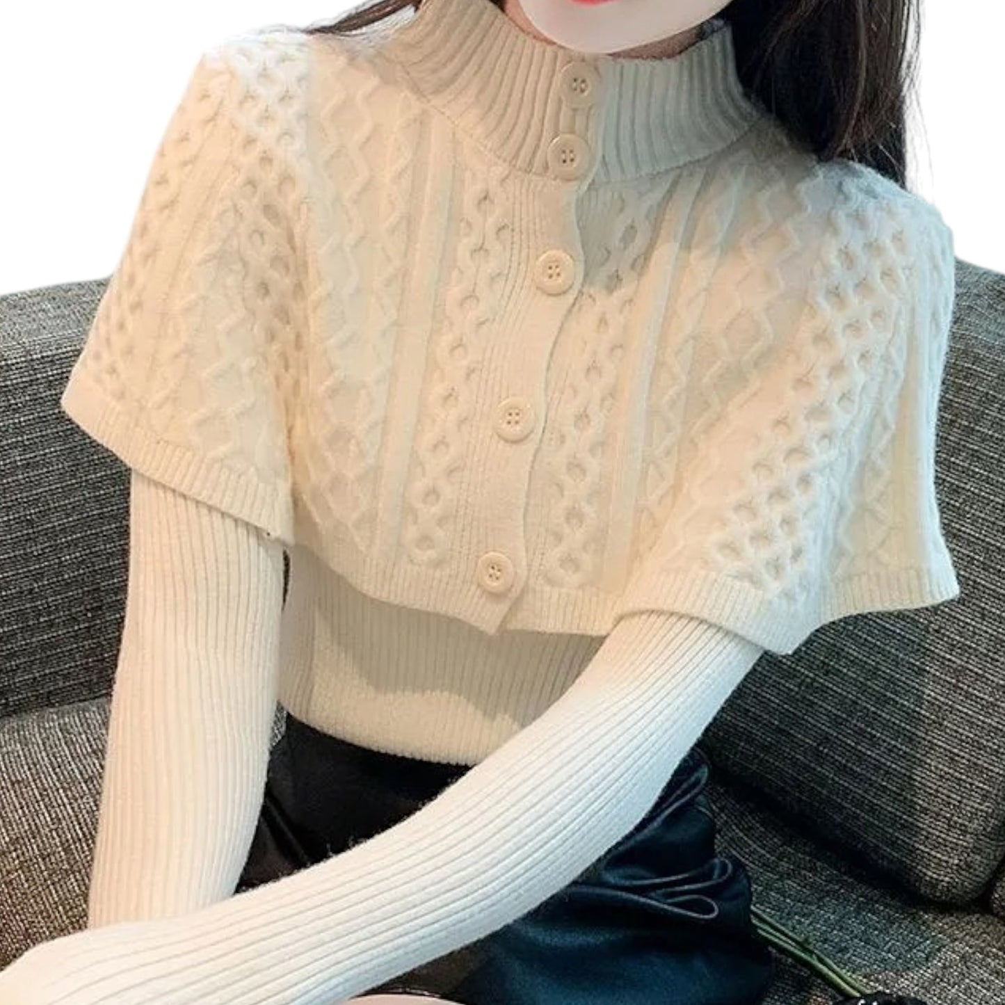 Women's Half Turtleneck Western Style Cable-knit Sweater Top