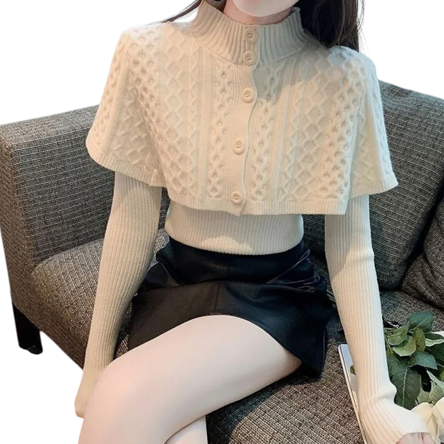 Women's Half Turtleneck Western Style Cable-knit Sweater Top