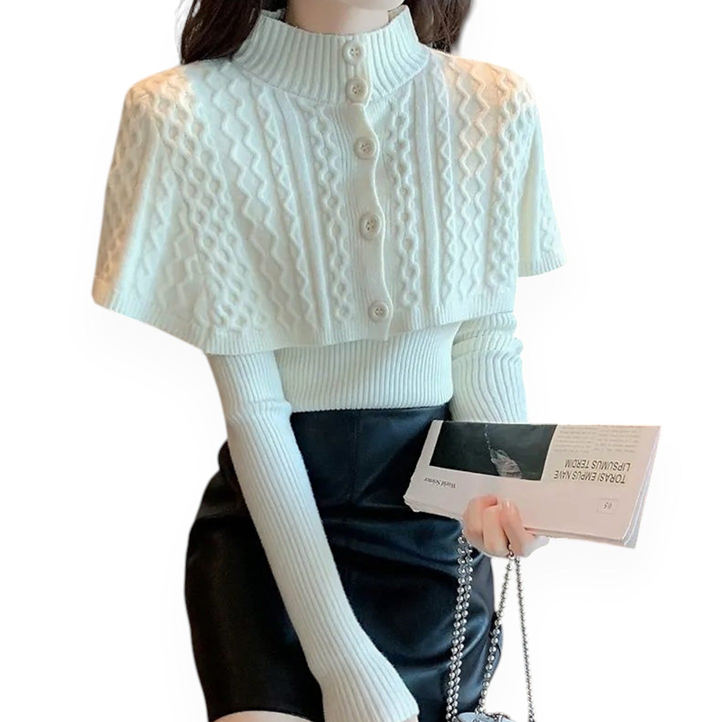 Women's Half Turtleneck Western Style Cable-knit Sweater Top
