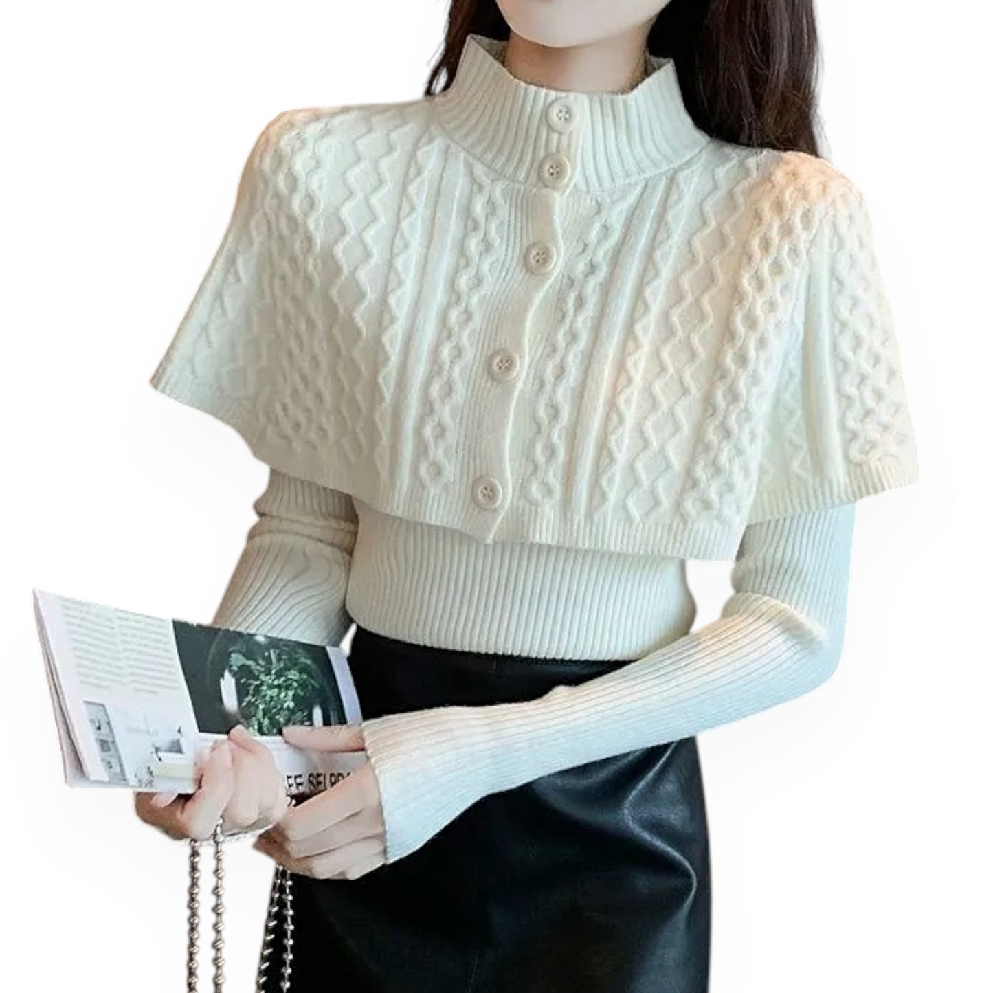 Women's Half Turtleneck Western Style Cable-knit Sweater Top