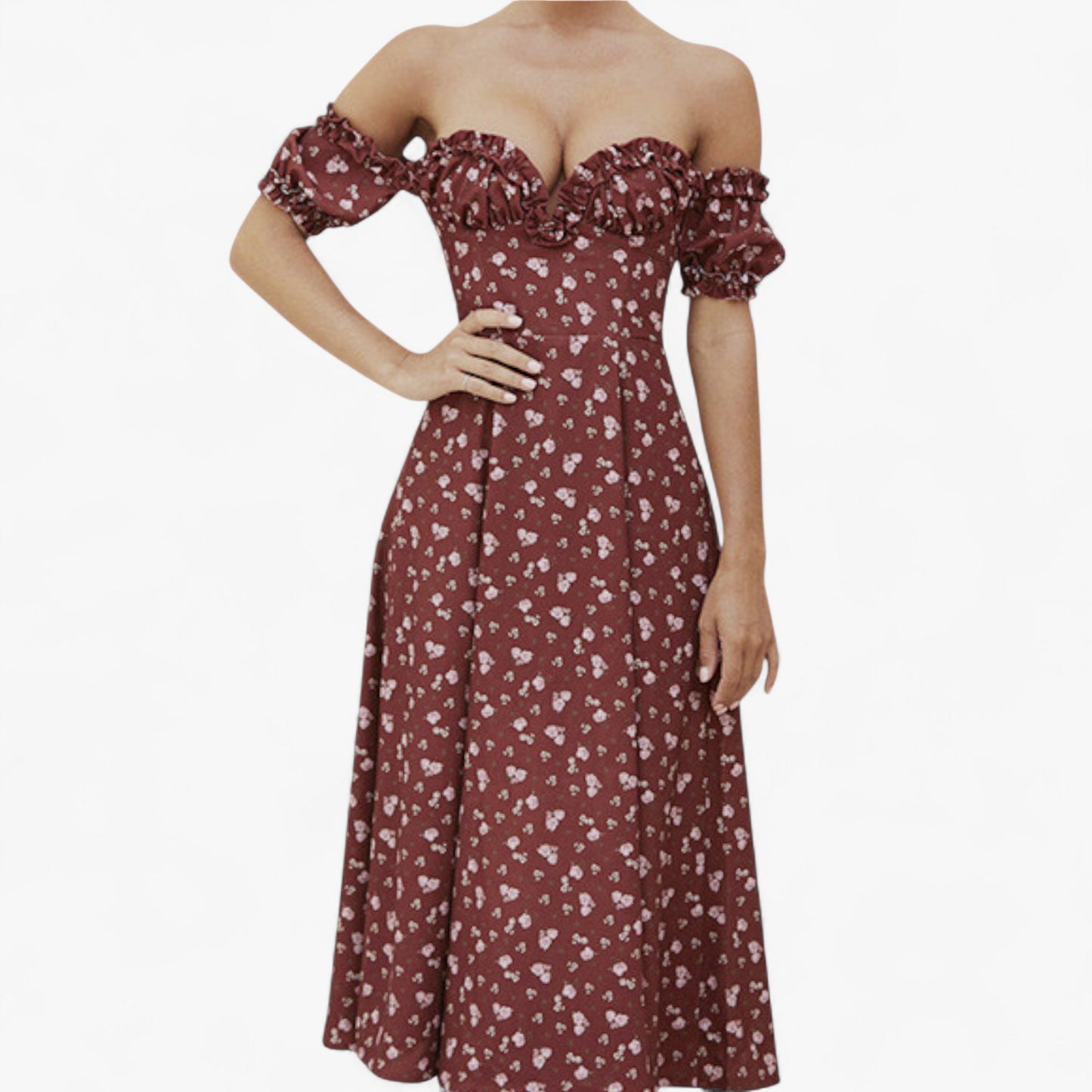 Women’s Floral Puff Sleeve Maxi Dress – Summer Casual Long Dress with Side Split