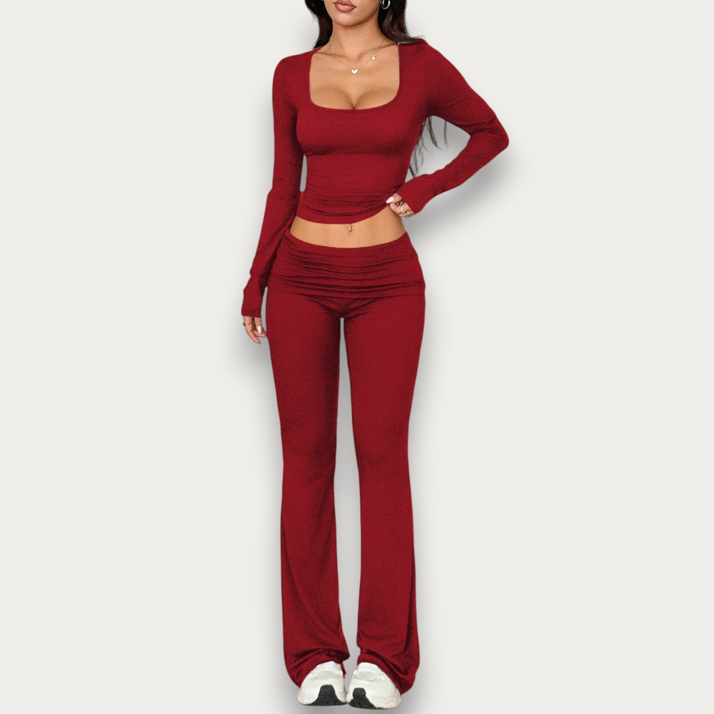 Women’s Solid Color Viscose Blouse – Chic Short Sleeve Summer Top & Pants Set