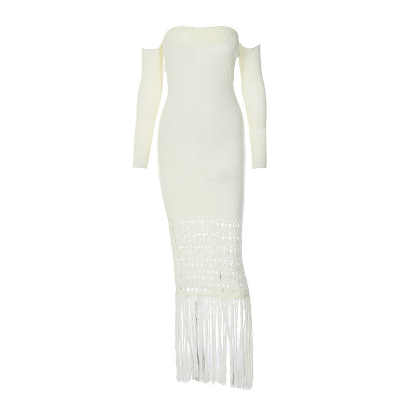 Women's Woolen Elegant Slim-fit Tassel Dress With Long Sleeves