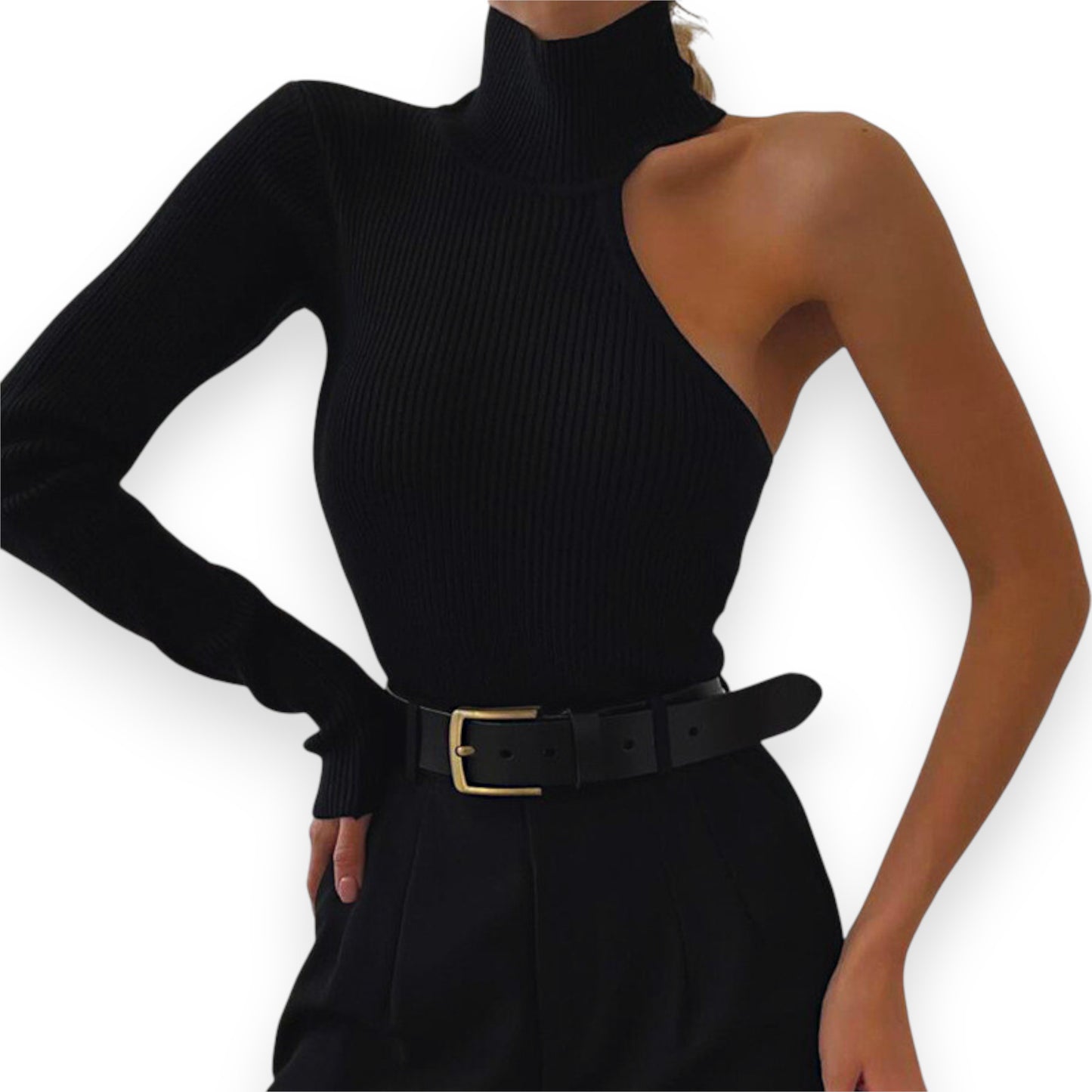 Hot Girl French Style One Shoulder Top – Slim Bodysuit with Long Sleeves