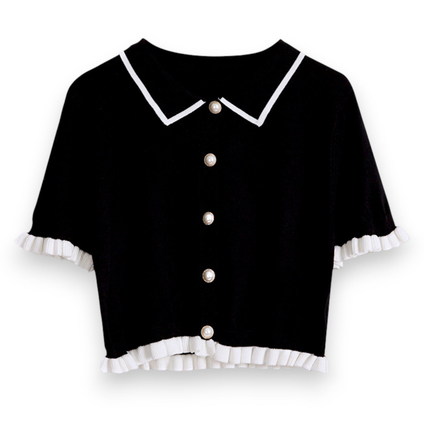Women’s Slim Fit Korean Knit Blouse – Casual Round Neck Short Sleeve Button Shirt