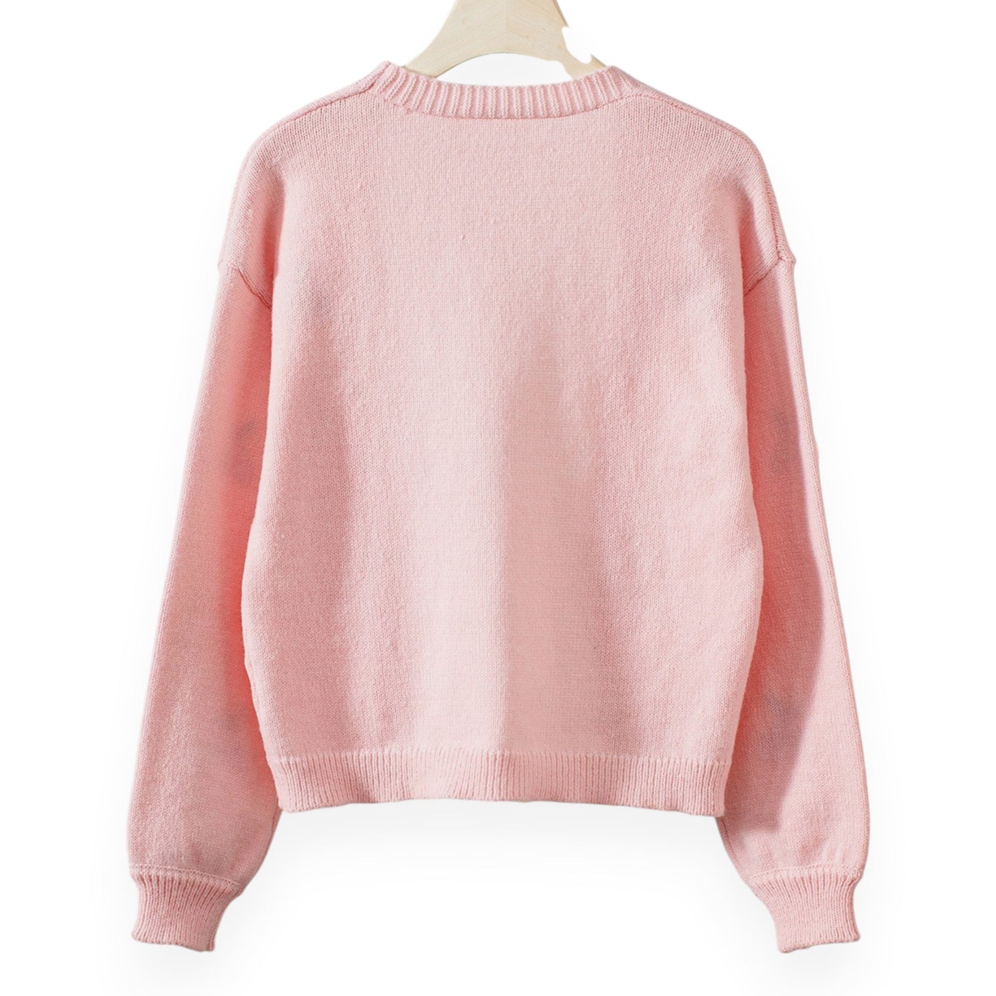 Women’s Cherry Embroidered Pink Cardigan – Elegant Long Sleeve Open Front