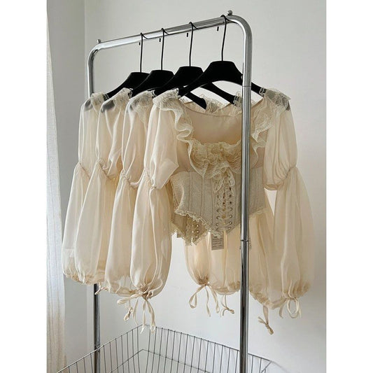 Spring New French Retro Court Waist Seal Shirt