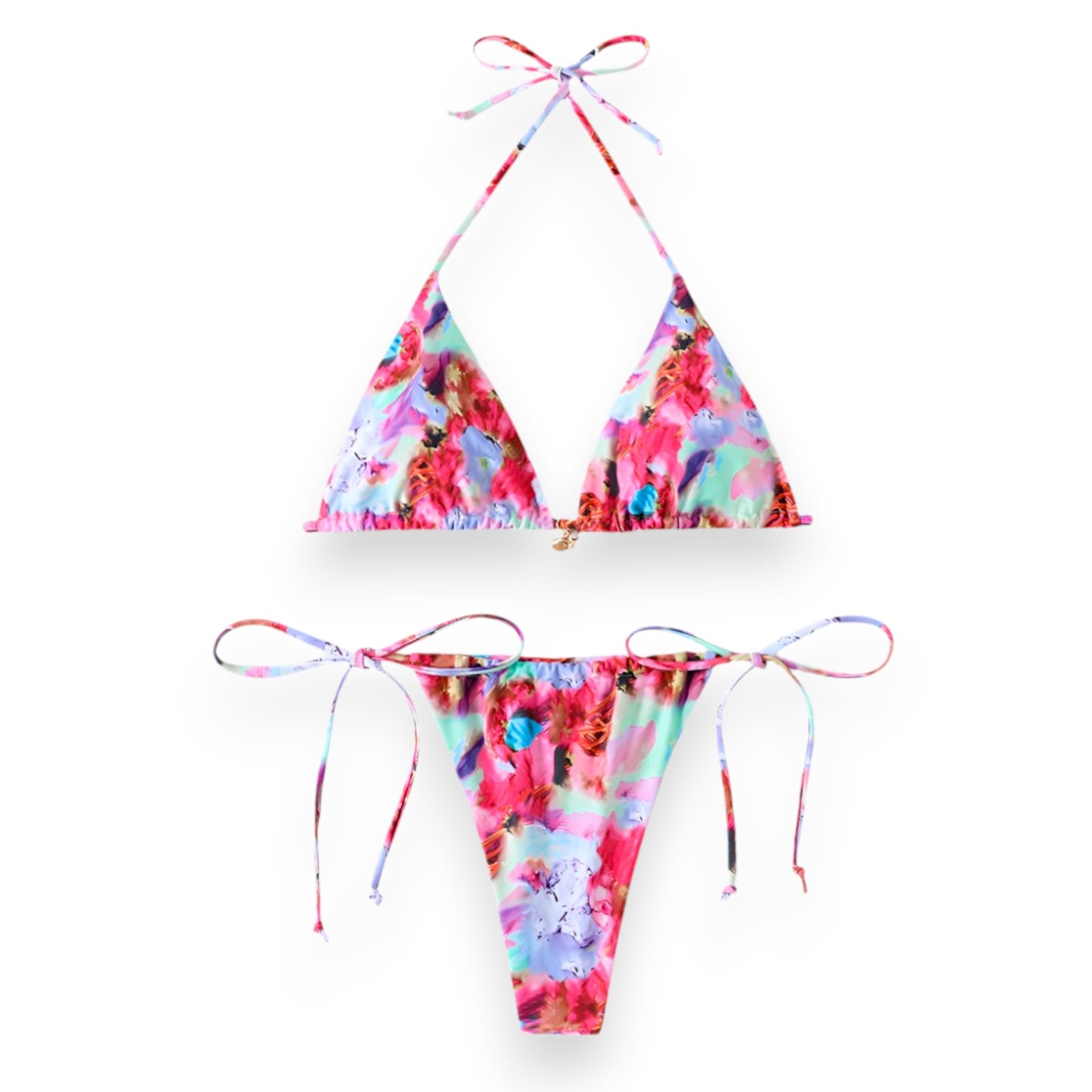 Women's Halter Bikini Top with Tie Side Thong – Sexy Triangle Two Piece Swimsuit